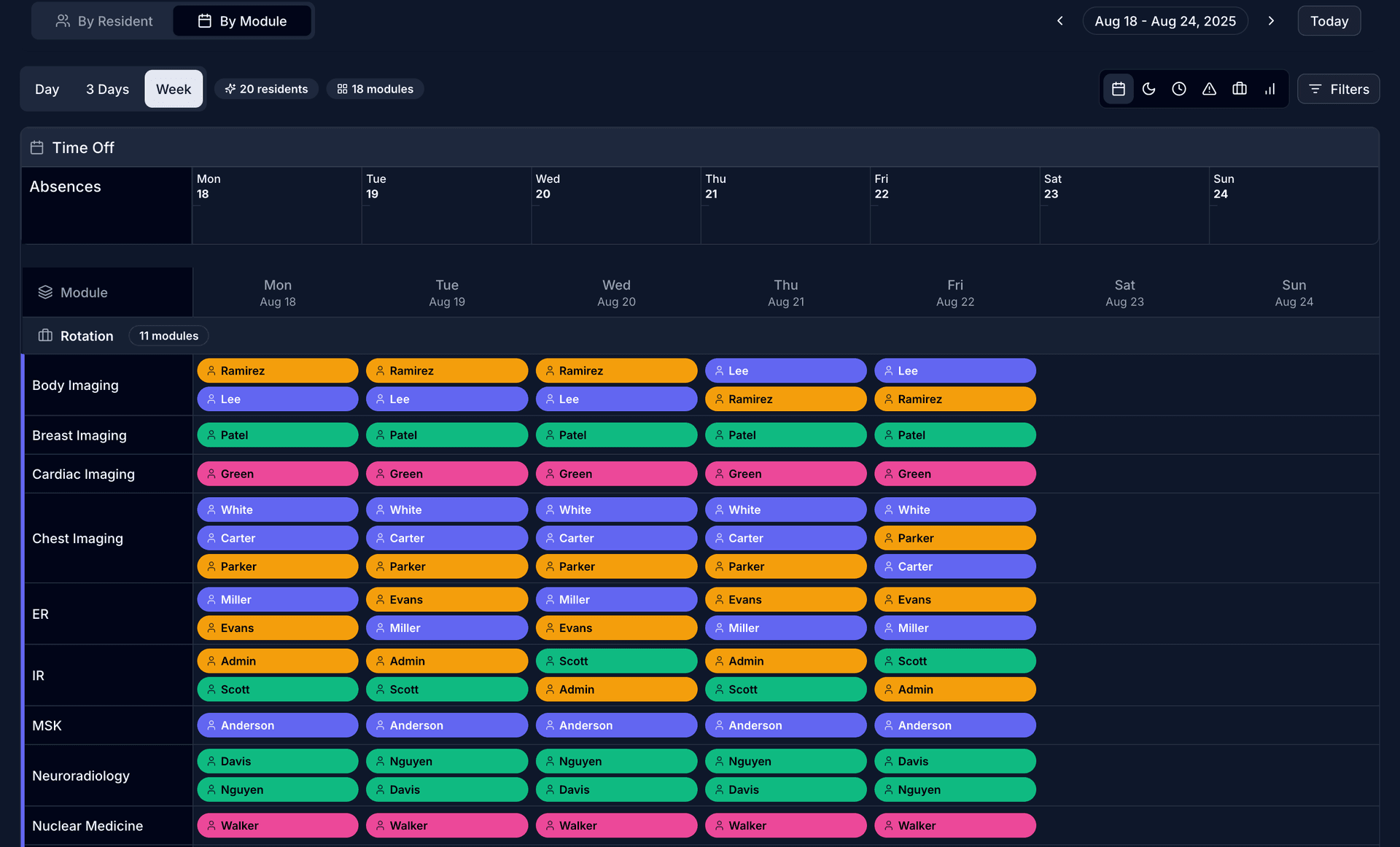Allocato schedule interface showing drag-and-drop calendar functionality